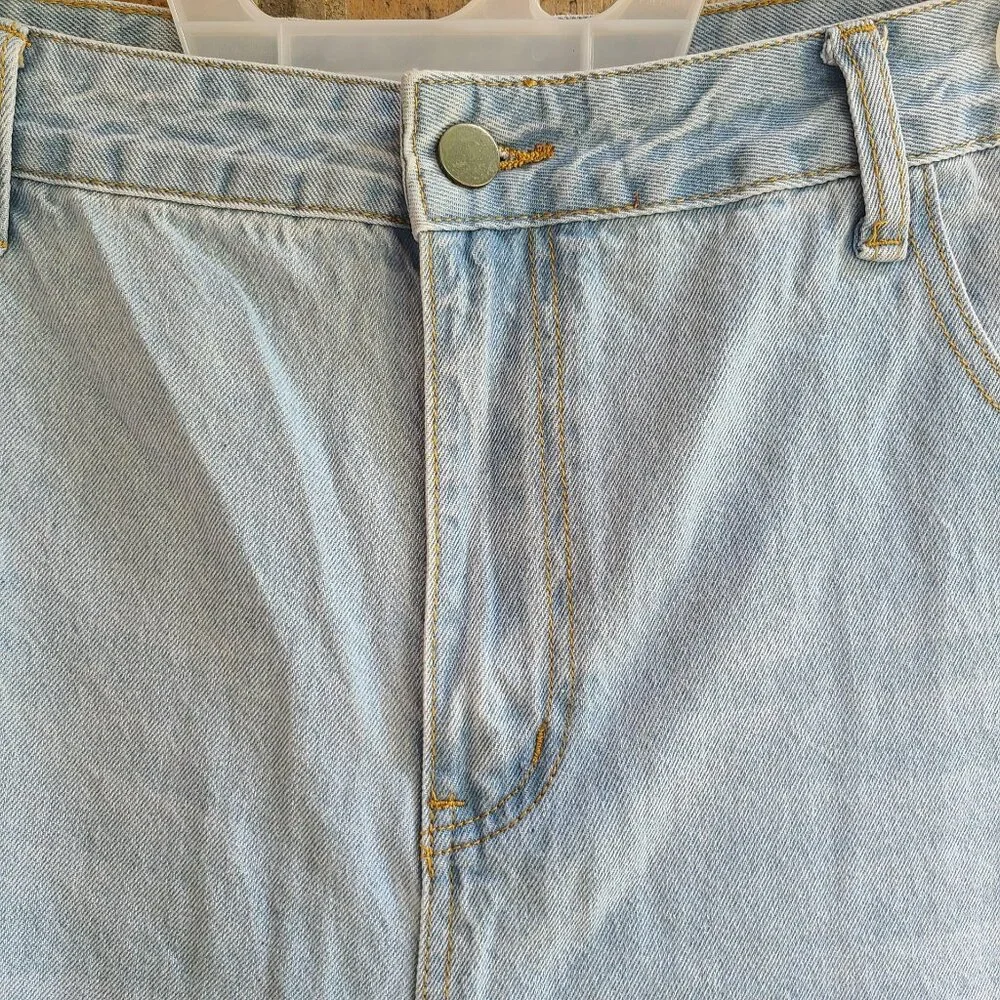 Mens Distressed Jeans Slim Fit High Rise Light Blue Size 40